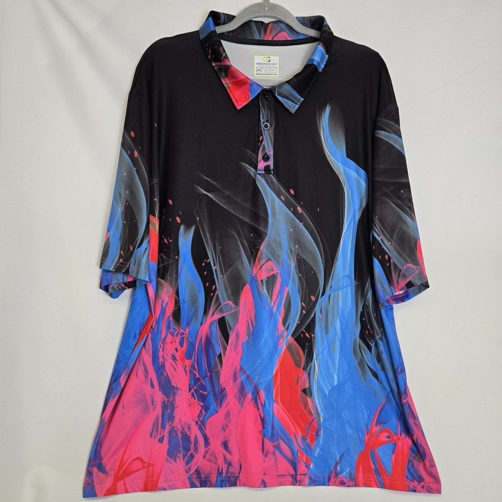 Obnoxious Golf Flame Short Sleeve Performance Golf Polo Athletic Fit AOP 2XL